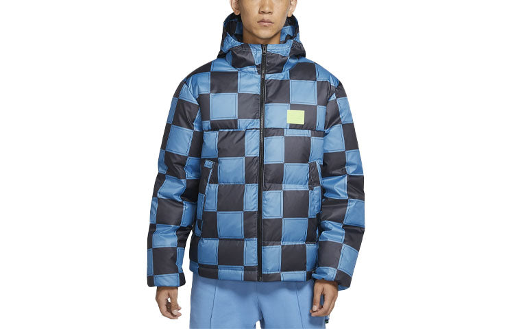 Men's Nike Lebron Grid Basketball Sports Stay Warm Hooded Down Jacket Blue DA6718-469