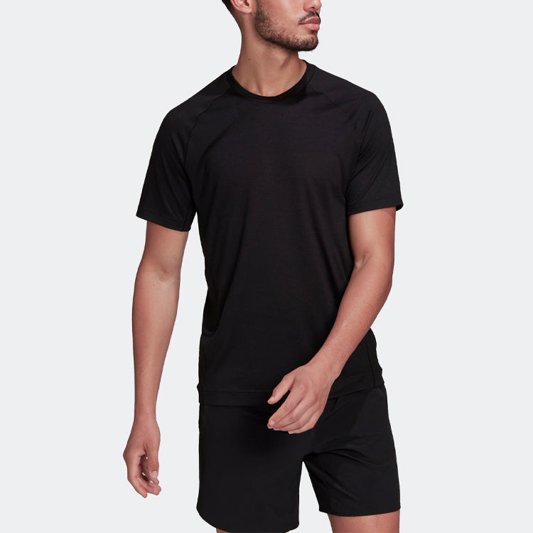 Men's adidas Solid Color Round Neck Pullover Sports Short Sleeve Black T-Shirt HC4433