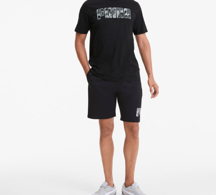 PUMA Rebel Camo Printing Short Sleeve Couple Style Black 582781-01