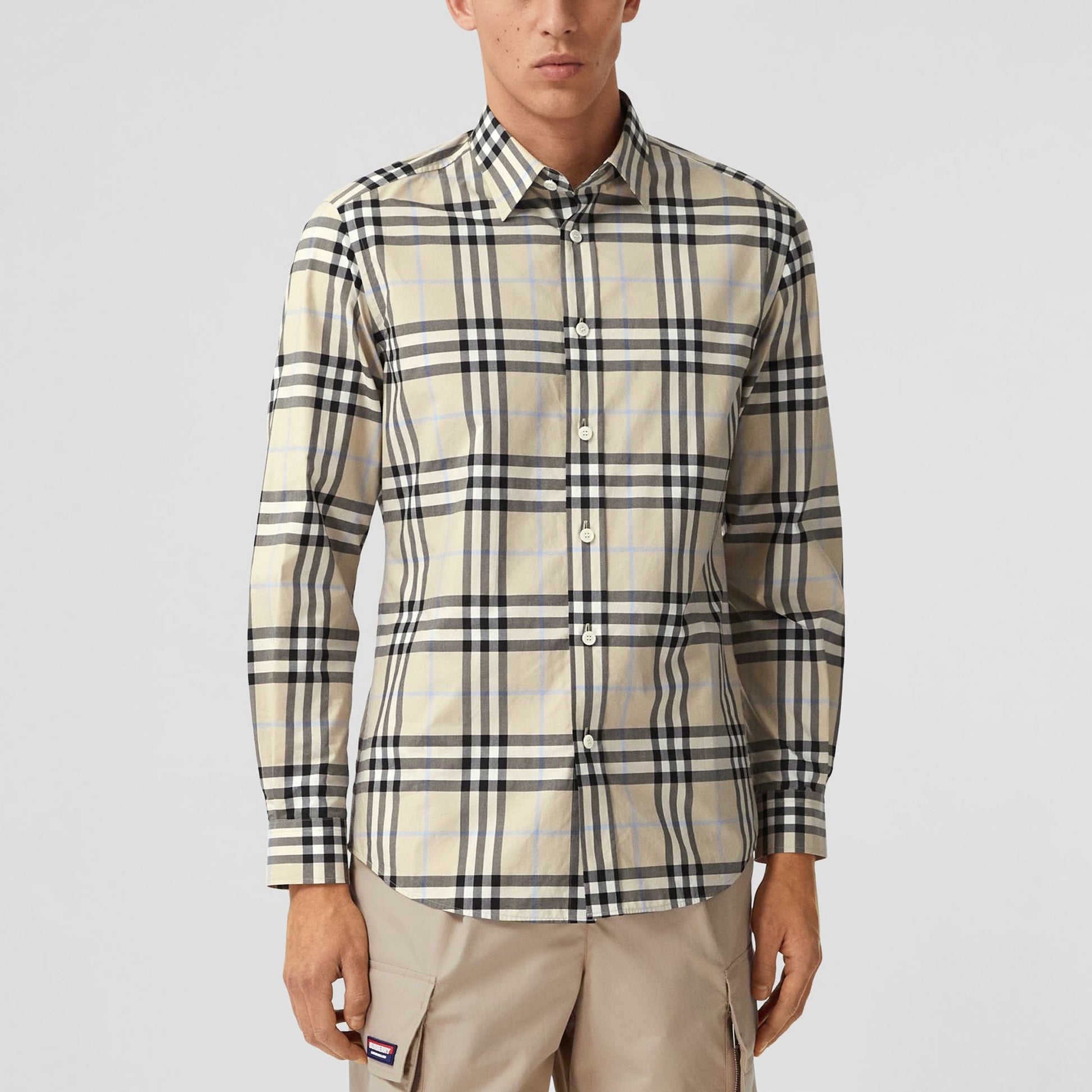 Burberry SS21 Tartan Long Sleeves Cotton Luxury Shirts Beige 80386621