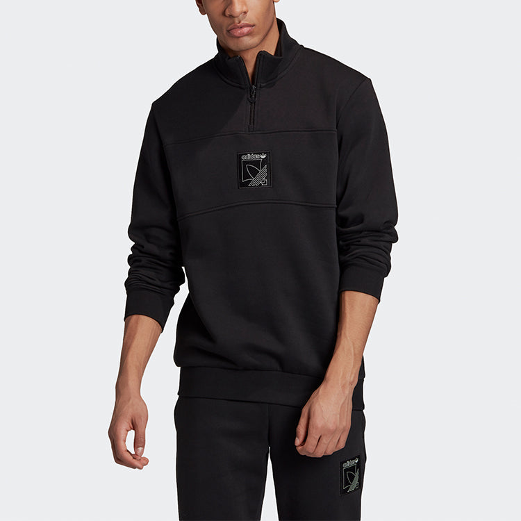 adidas originals Sprt Icon Qztt Athleisure Casual Sports Cardigan Fleece Lined Stand Collar Pullover Black GD5821