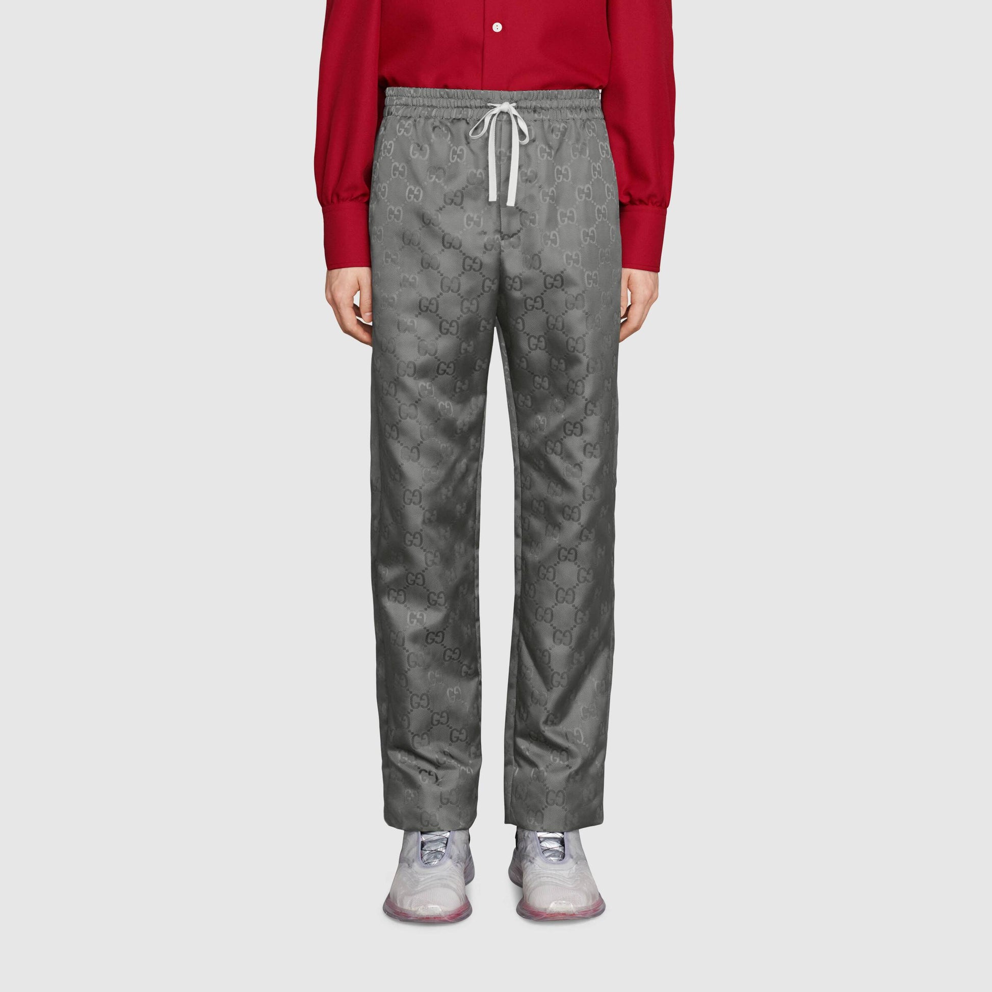 Men's Gucci Off The Grid Series FW21 Double G Pattern Drawstring Nylon Casual Long Pants/Trousers Gray 656671-ZAEBN-1126