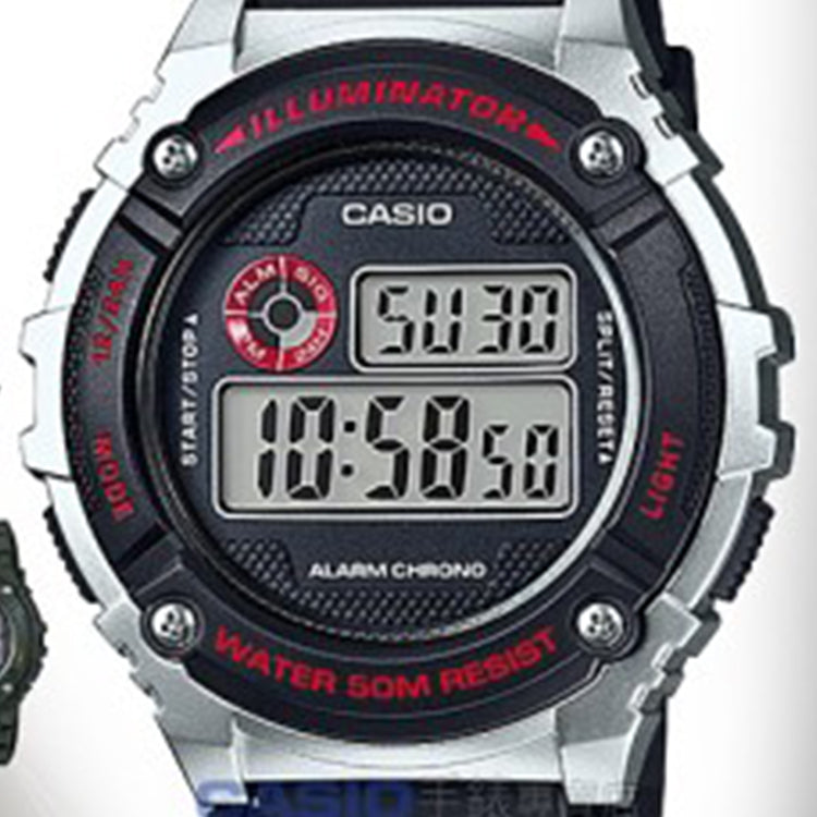 CASIO Waterproof Sports Mens Black Digital W-216H-1CVDF
