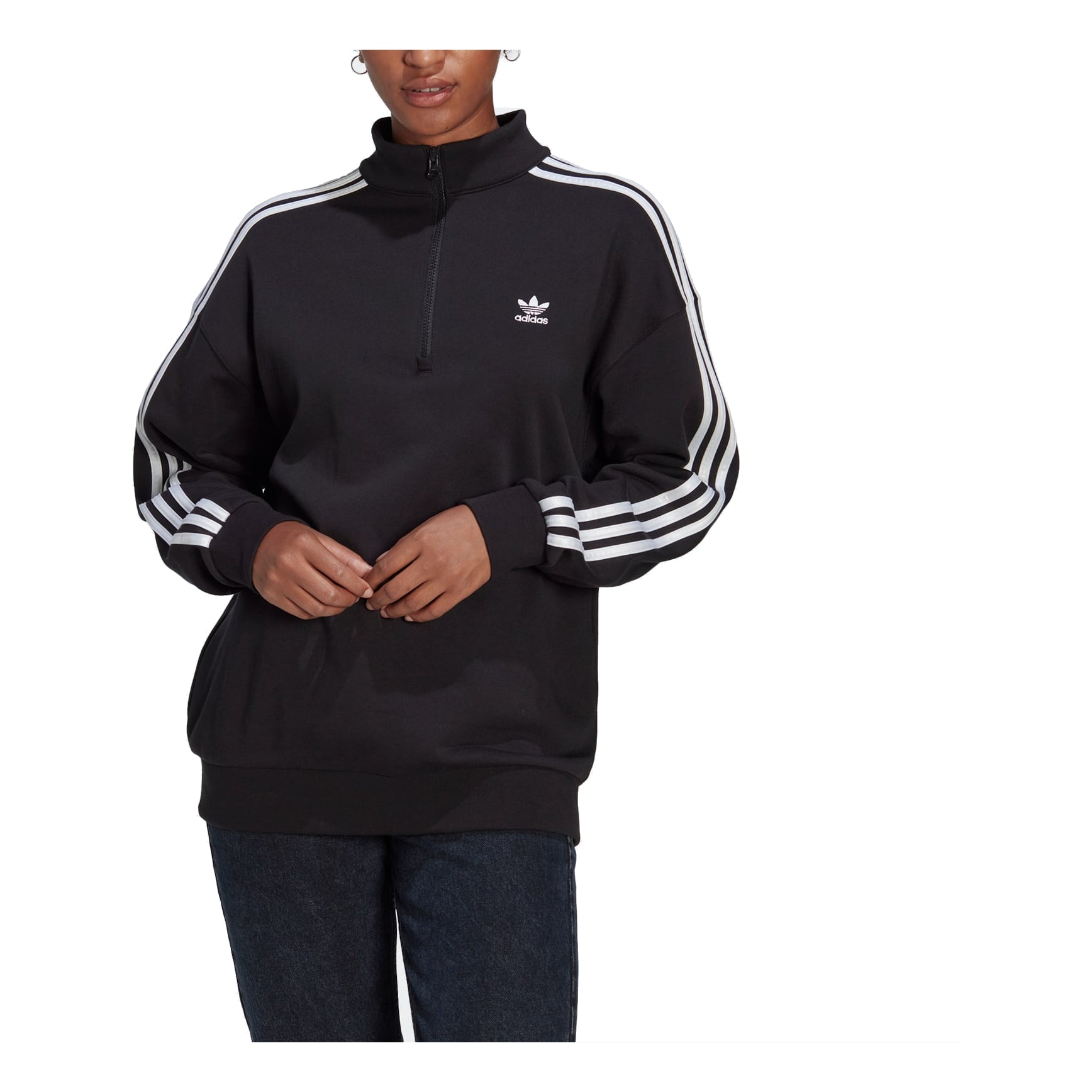 (WMNS) adidas adicolor Trefoil Quarter-Zip Sweatshirt Asia Sizing 'Black White' II6087