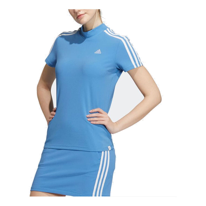 (WMNS) adidas 3-Stripes Mock Neck T-Shirt Asia Sizing 'Blue White' HA0211