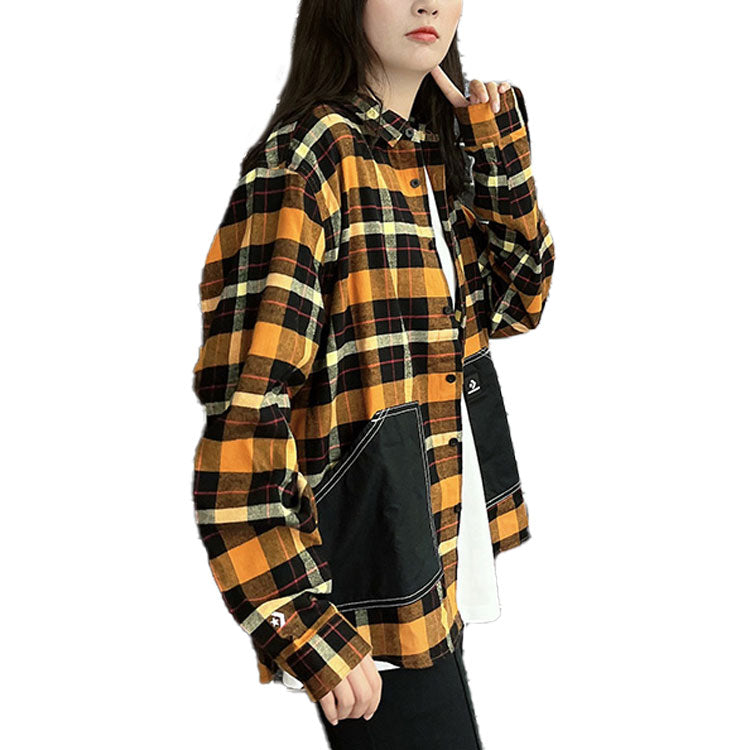 Converse Plaid Patchwork Woven Long Sleeve Button Down Shirt Asia Sizing 'Yellow' 10023802-A01