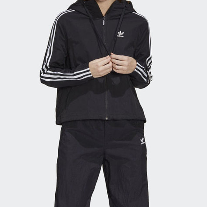 (WMNS) adidas originals Striped Print Sports Hooded Jacket Black FU1731
