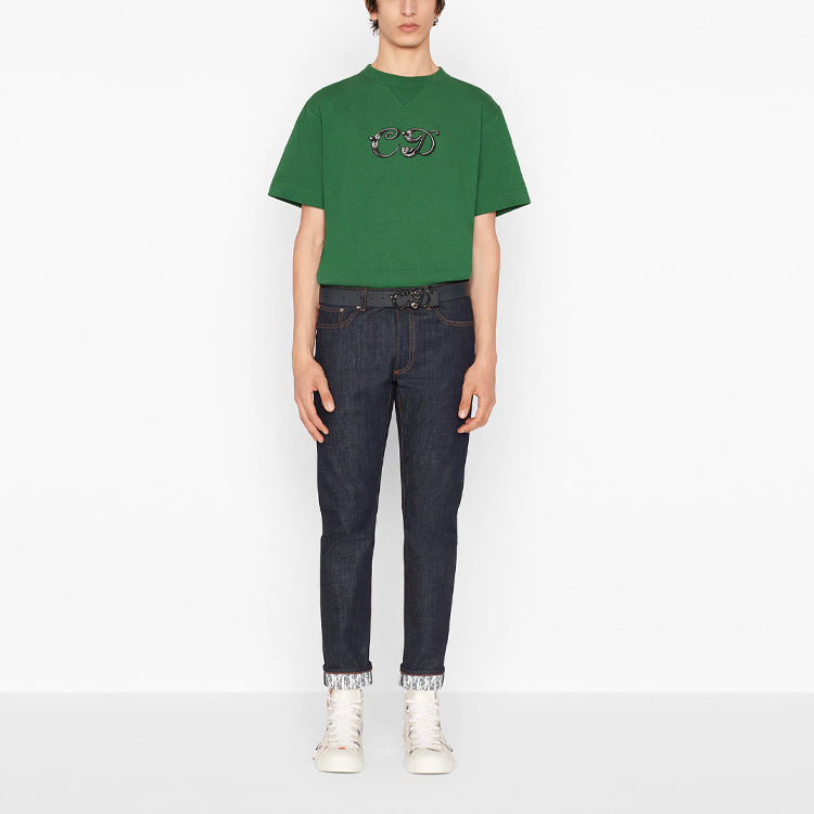 Men's DIOR x KENNY FW21 Crossover Loose Short Sleeve Green 193J685A0554-C679