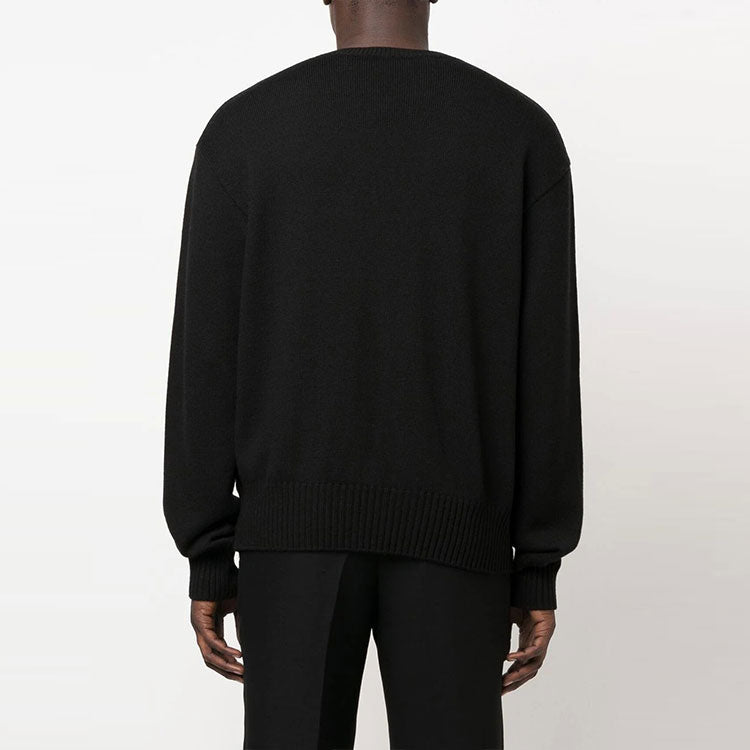 Men's Off-White FW22 Solid Color Round Neck Pullover Knit Wool Sweater Loose Fit Black OMHE091C99KNI0021010