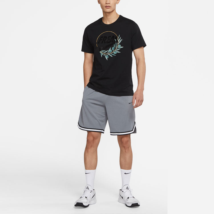 Men's Nike Plant Pattern Printing Round Neck Pullover Short Sleeve Black T-Shirt DQ1868-010