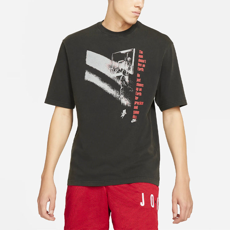 Air Jordan Basketball Sports Printing Round Neck Short Sleeve Black CV5108-010