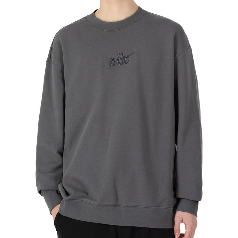 Men's Nike Logo Embroidered Loose Round Neck Gray DR7836-068