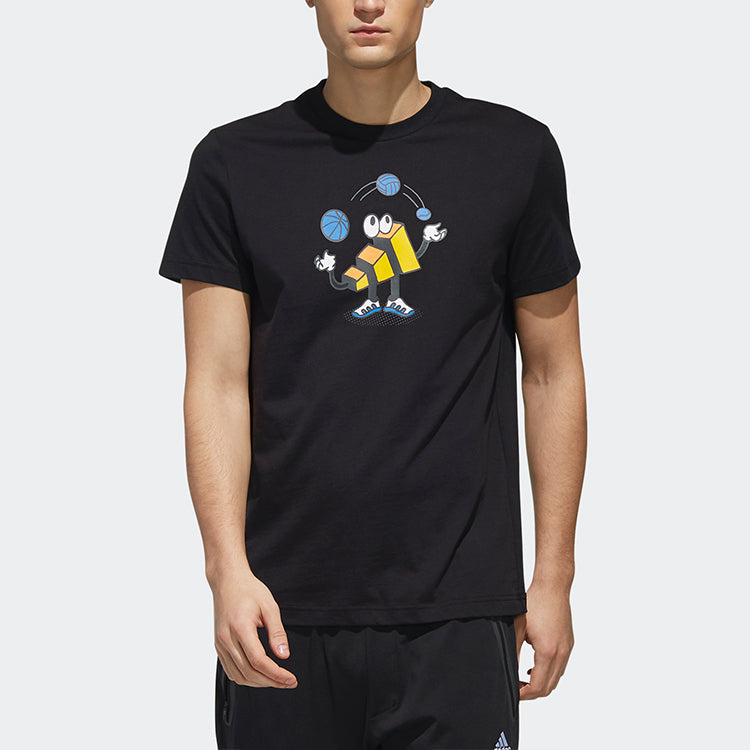 adidas Gfx T Cartoon Pattern Printing Round Neck Short Sleeve Black FJ6864