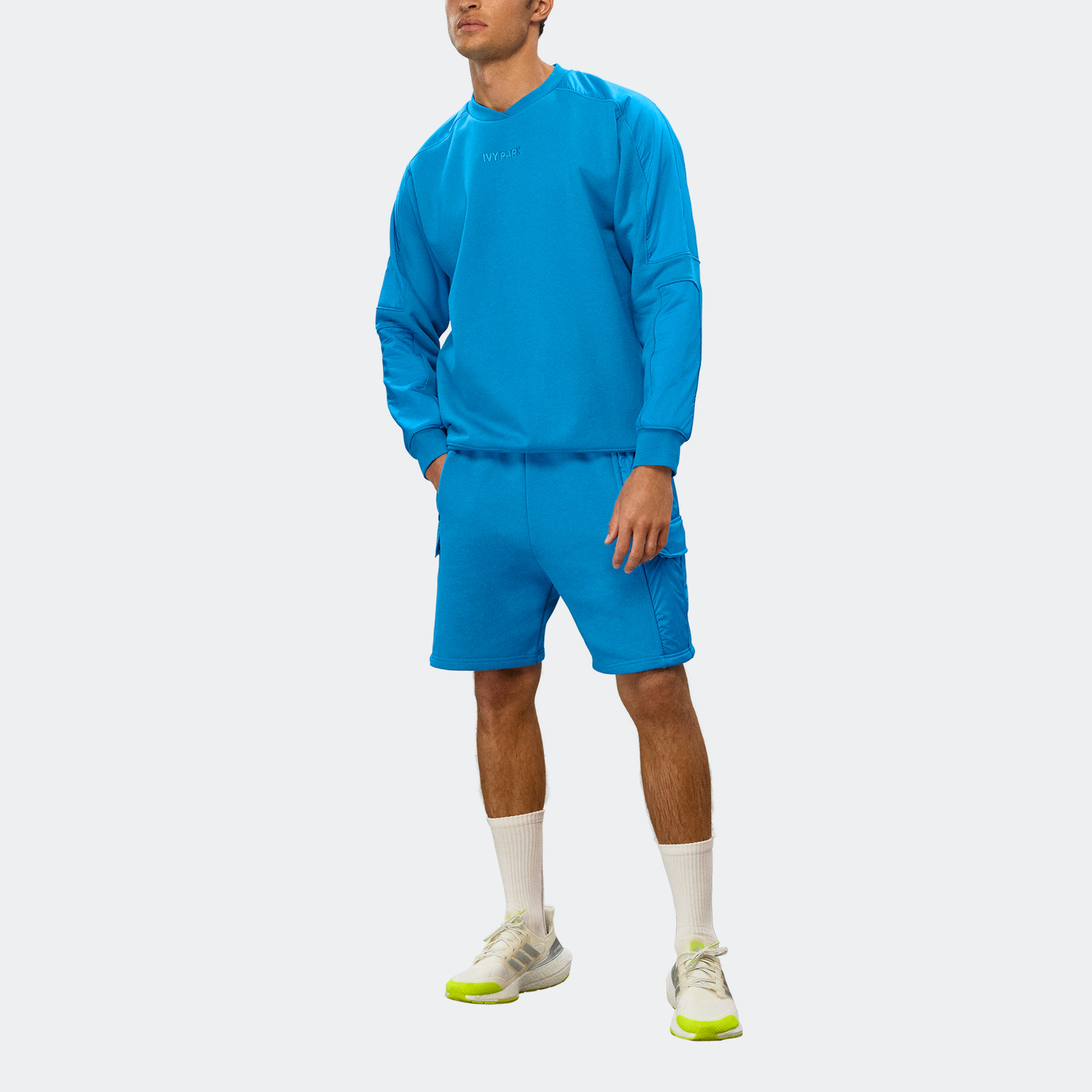 adidas x Ivy Park Crossover Solid Color Chest Logo Embroidered Pullover Round Neck Long Sleeves Blue HR3661