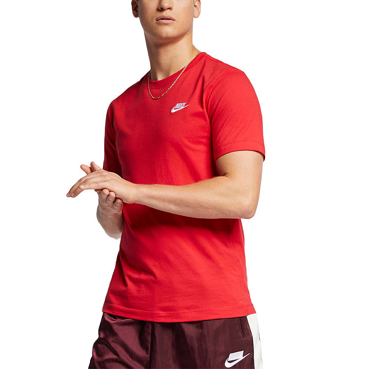 Nike Sportswear Club Embroidered Logo Sports Round Neck Short Sleeve Red AR4997-657