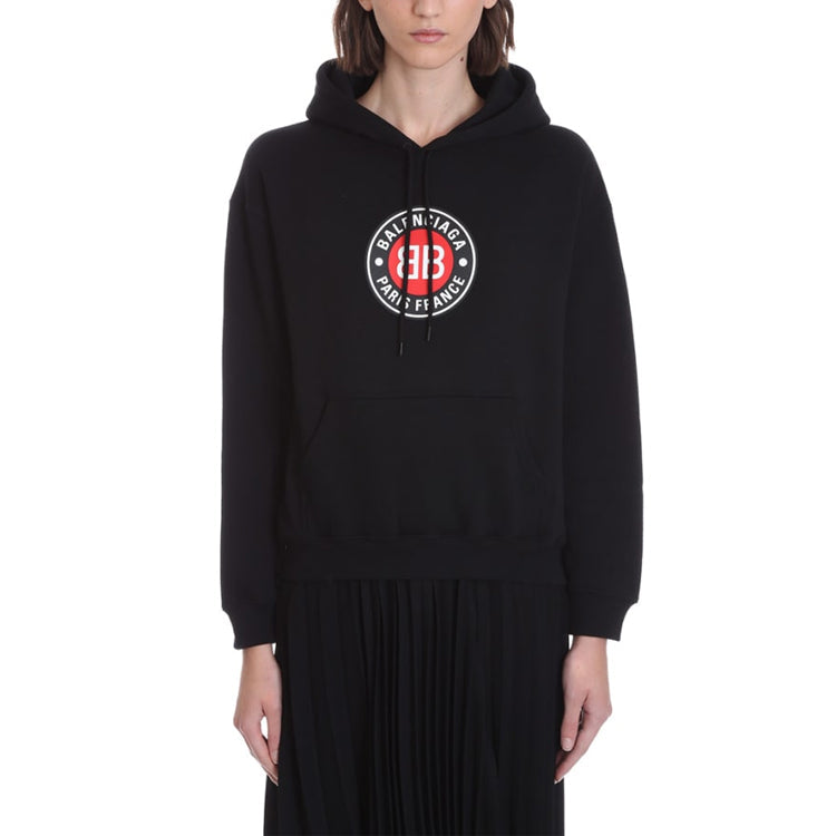 (WMNS) Balenciaga BB Logo hooded Long Sleeves Hoodie Black 612959TJVD71000