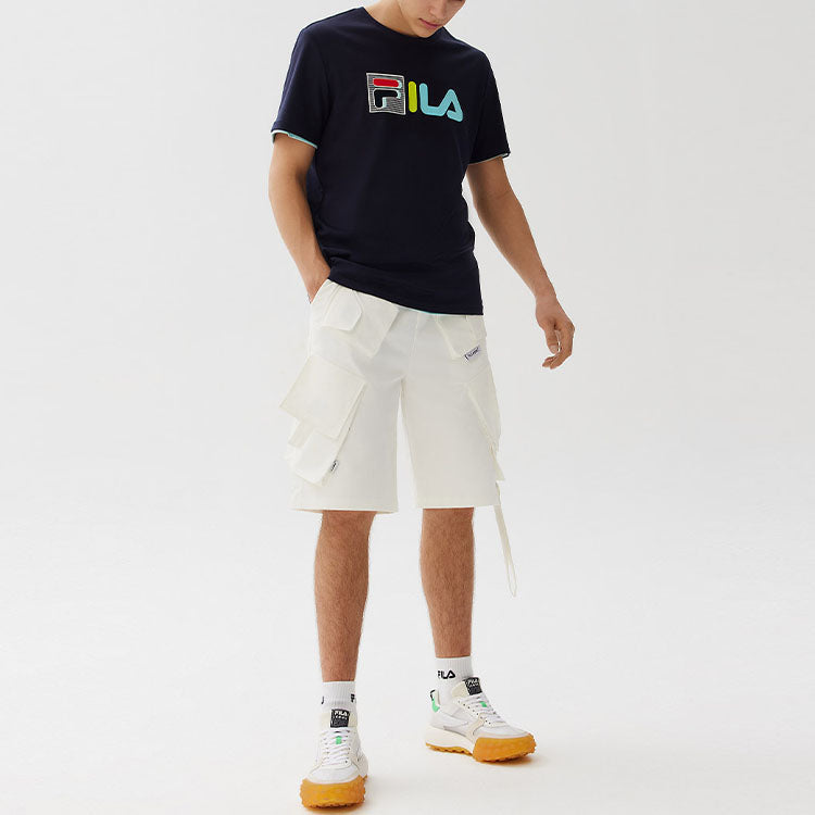 FILA Contrasting Colors Printing Logo Loose Round Neck Short Sleeve Blue F51M128175F-NV