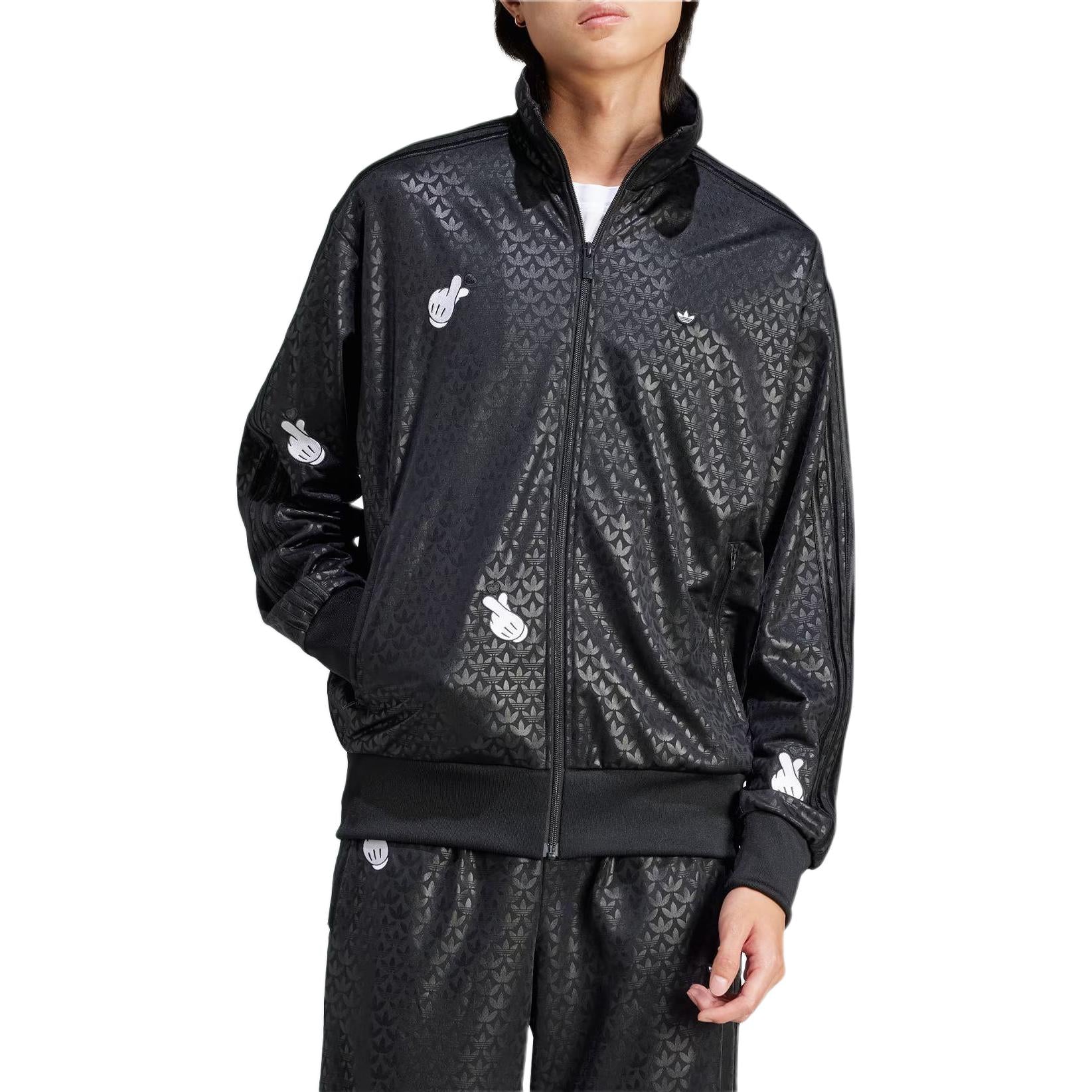 adidas Mickey Mouse x Originals Monogram Embroidered Firebird Track Top Asia Sizing 'Black' IY2264