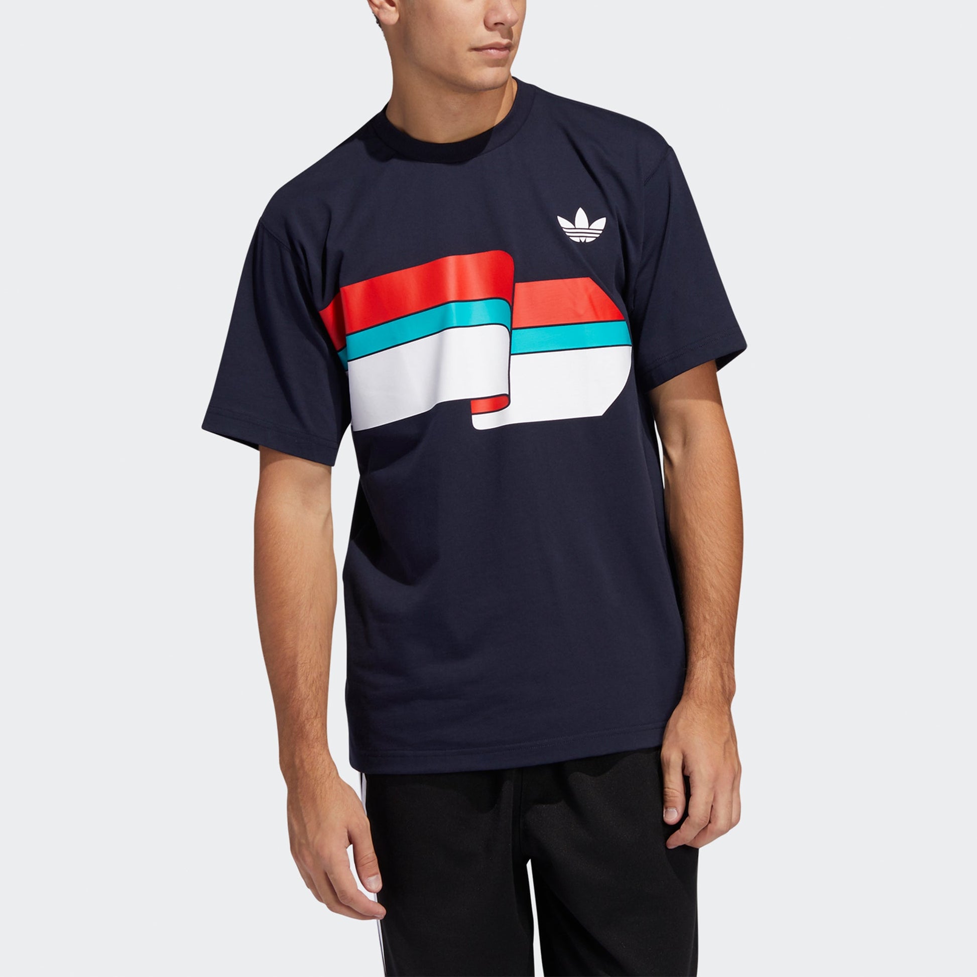 adidas originals Ripple Tee Colorblock Printing Sports Short Sleeve Navy Blue FM1548