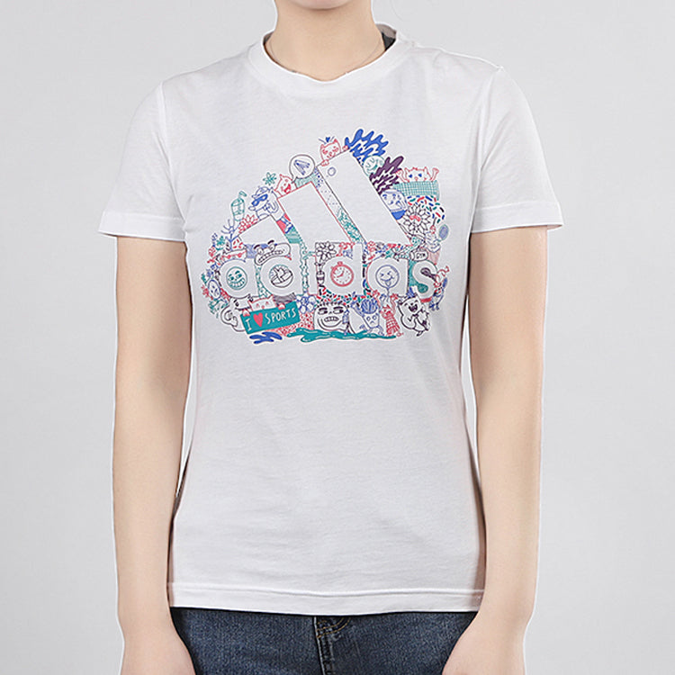(WMNS) adidas Multi-Color Printing Short Sleeve White FJ5024