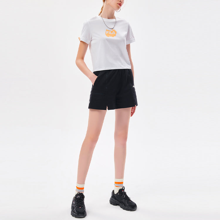 FILA FUSION Logo Printing Round Neck Sports Short Sleeve White T-Shirt T11W133104F-WT