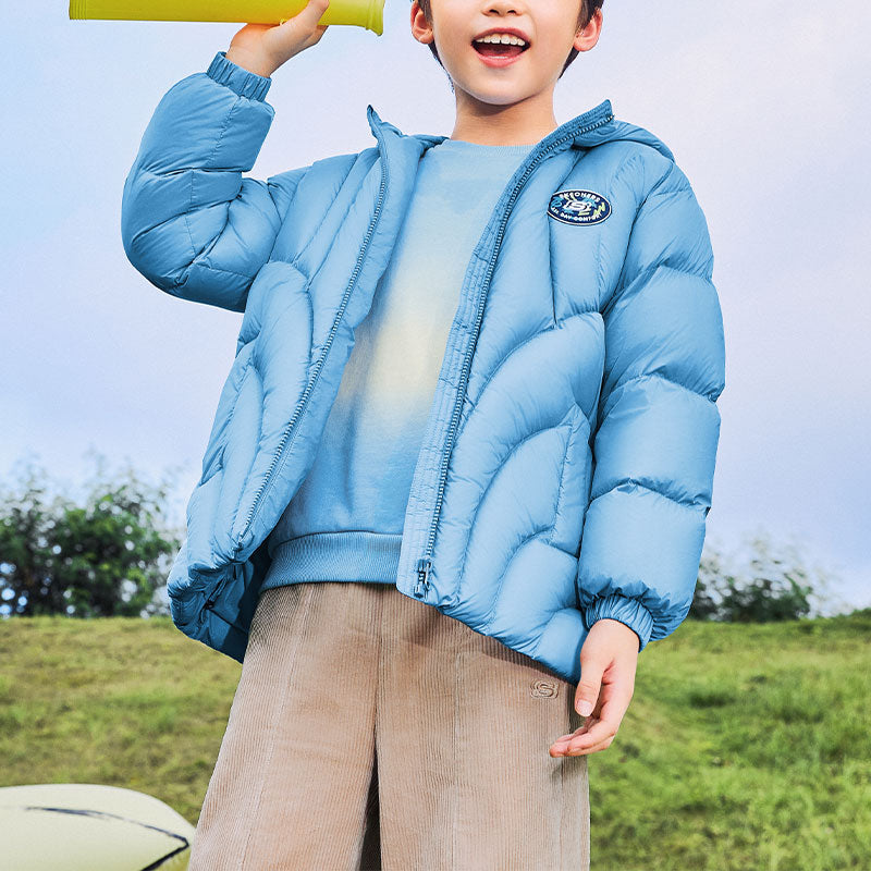 )GS) Skechers Casual Solid Color Woven Mid-Length Hooded Down Jacket 'Blue' L423B040-035X