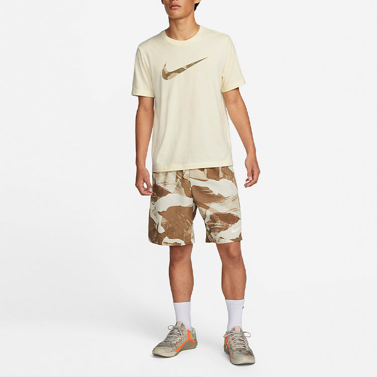 Men's Nike Dri-FIT Camouflage Logo Printing Casual Round Neck Short Sleeve Creamy White T-Shirt DR7562-113