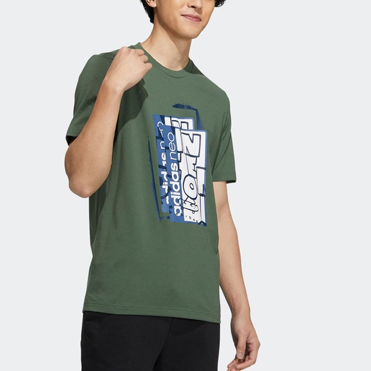 adidas neo M Ssfv5 Tee3 Printing Sports Round Neck Short Sleeve Green GS2582