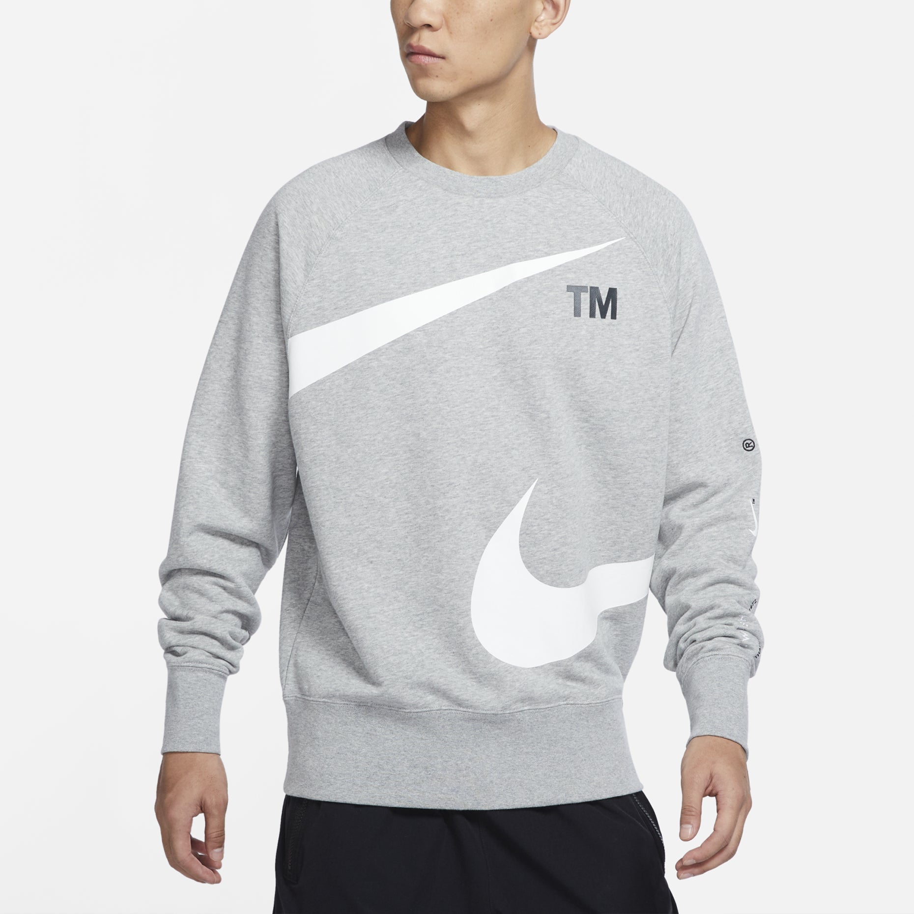Men's Nike Swoosh Ft Crew Large Logo Printing Knit Round Neck Pullover Autumn Gray DD6097-063