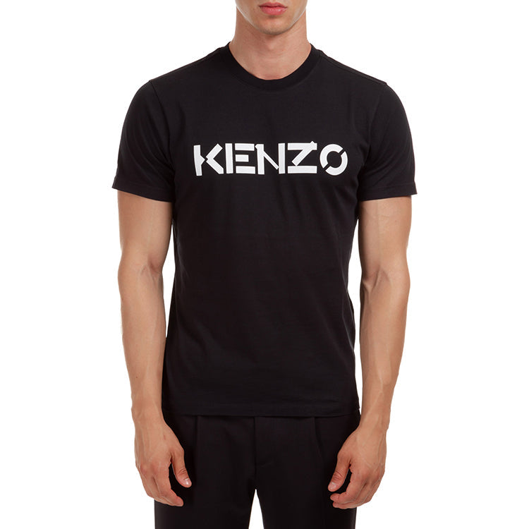 Men's KENZO Logo Pattern Round Neck Short Sleeve Black T-Shirt FA65TS0004SJ-99