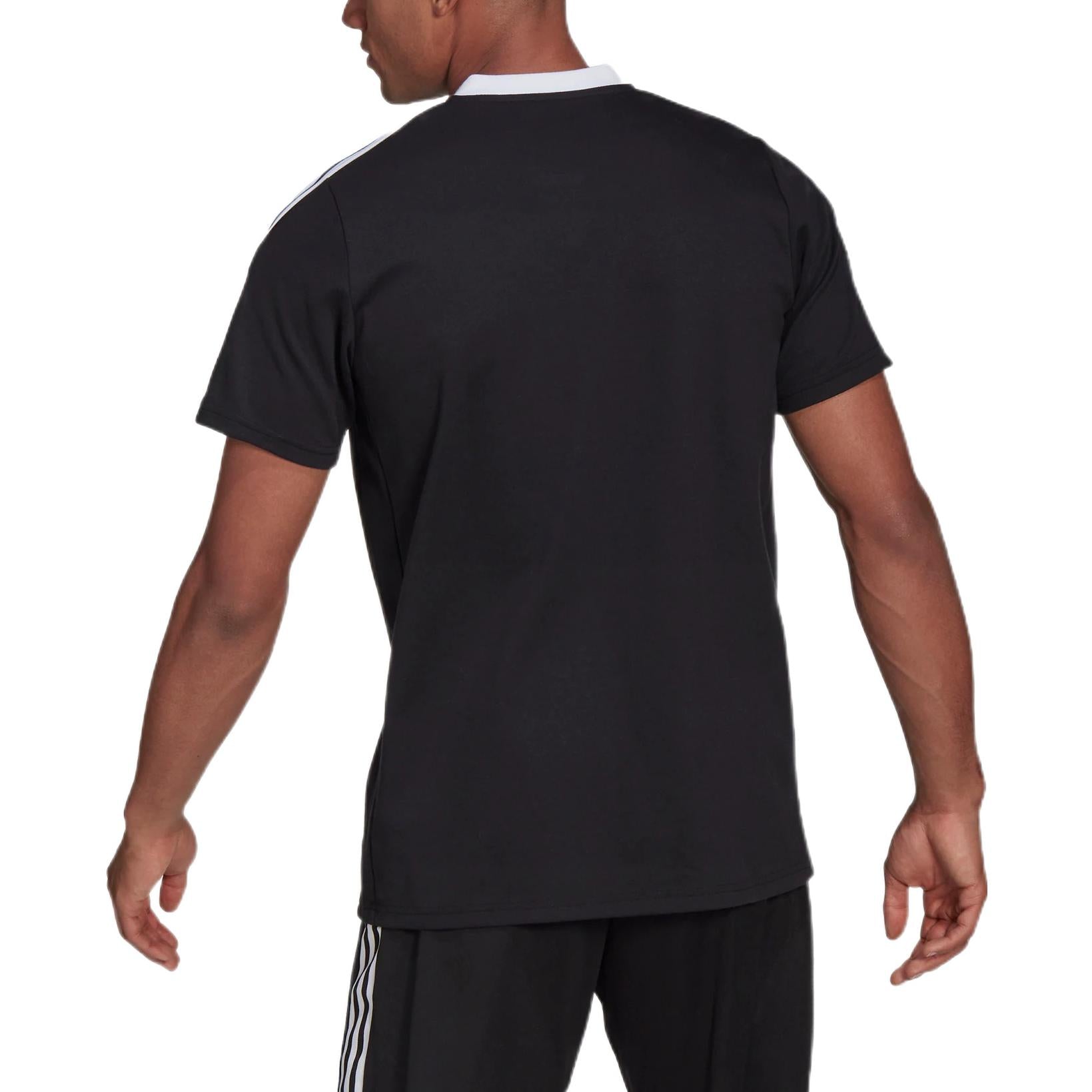 Men's adidas Logo Printing Pattern Stripe Lapel Short Sleeve Black Polo Shirt GM7367