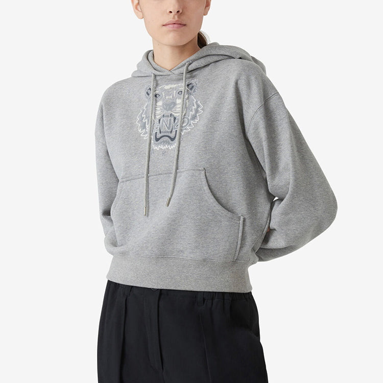 (WMNS) KENZO Tiger Flock Tiger Head Loose Hoodie Gray FA62SW7804XG-94