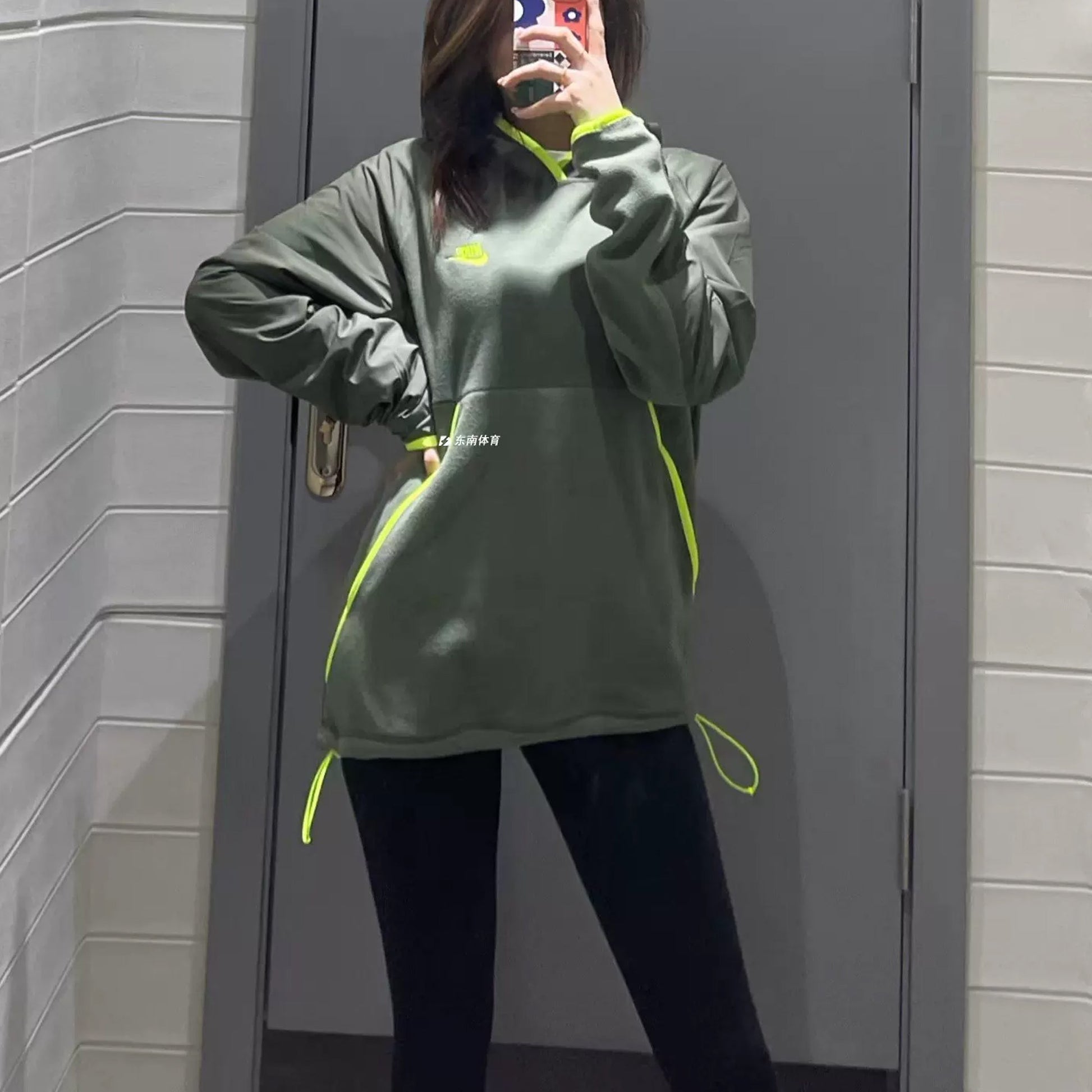 Men's Nike Logo Printing Hooded Windproof Long Sleeves Green DM1222-380