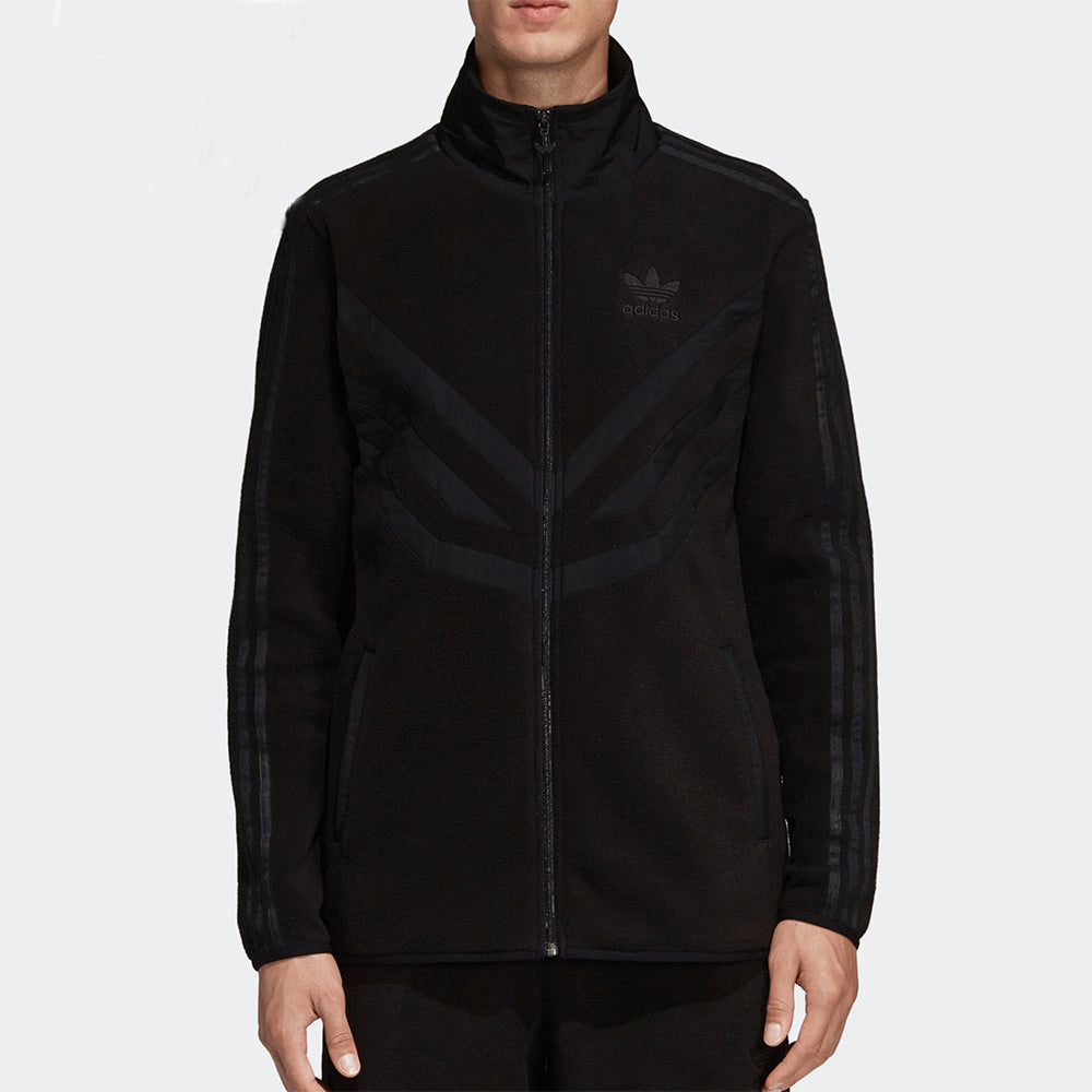 Men's adidas originals Pfleece Trktop Sports Logo Casual Suede Stay Warm Stand Collar Jacket Black EC3675