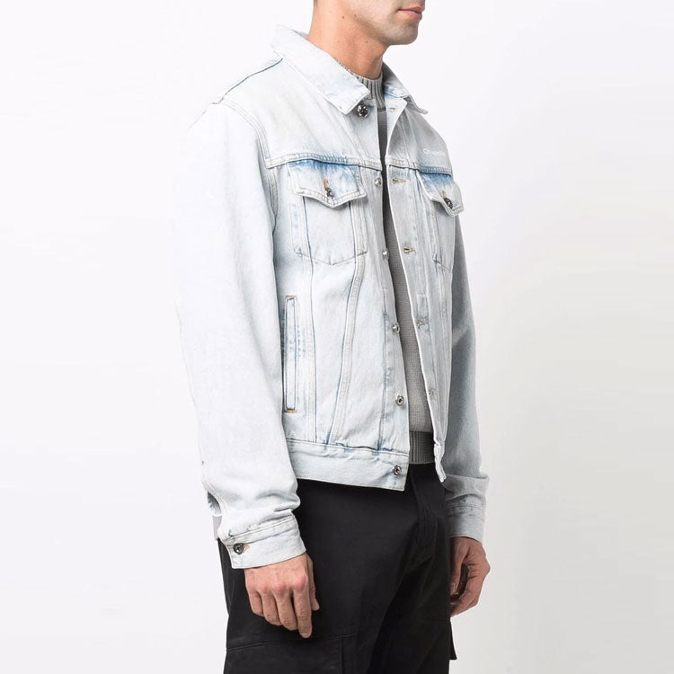 Men's Off-White Bleach Effect Denim Jacket Autumn Blue OMYE079C99DEN0044001