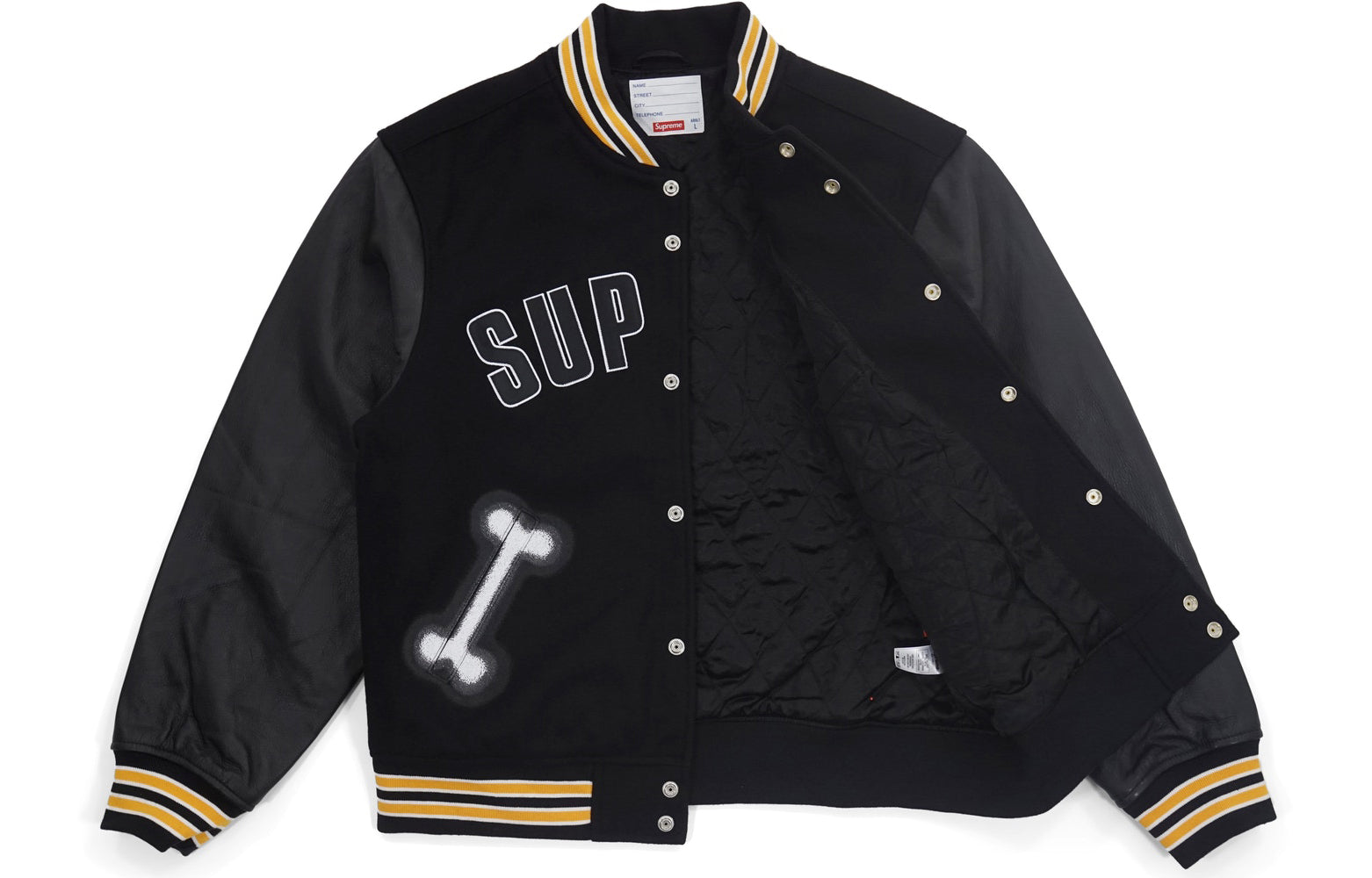 Supreme FW18 Bone Varsity Jacket Black Sleeve baseball uniform Unisex SUP-FW18-491