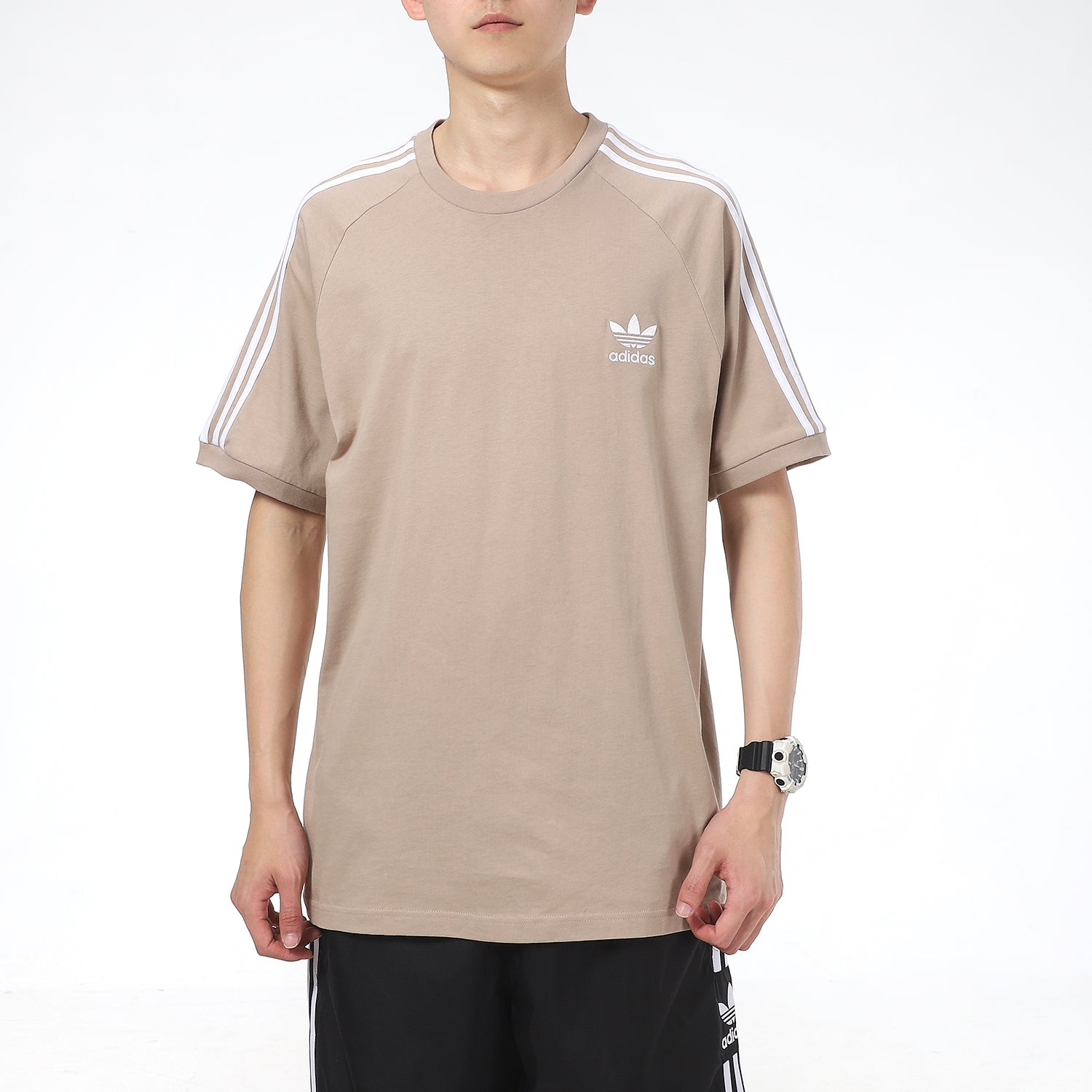 adidas originals Logo Embroidered Stripe Sports Round Neck Short Sleeve Khaki GP7362