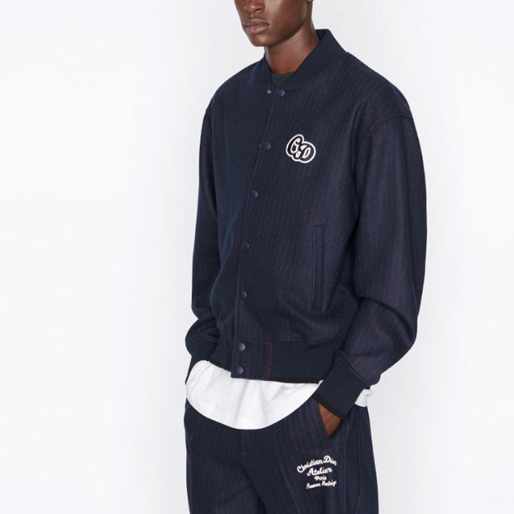 Men's DIOR SS22 Logo Printing Stripe Long Sleeves Jacket Autumn Blue 213J431A0738-C583