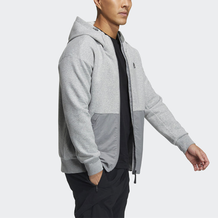 adidas Logo Pattern Loose hooded Zipper Long Sleeves Jacket Gray GN7362