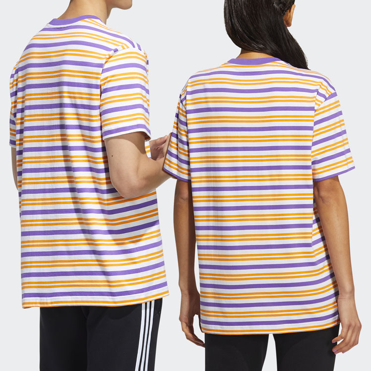adidas neo SS22 M Sw Strp Rng T Sports Stripe Short Sleeve Unisex Purple Yellow White Colorblock HC9683