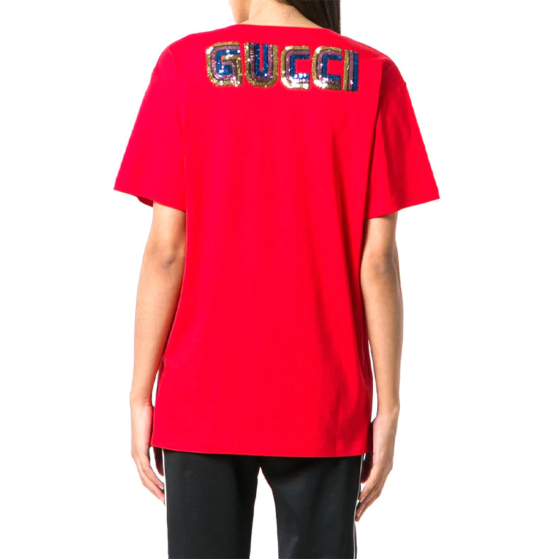 (WMNS) Gucci Pattern Printing Short Sleeve Red 492347-X3P09-6587