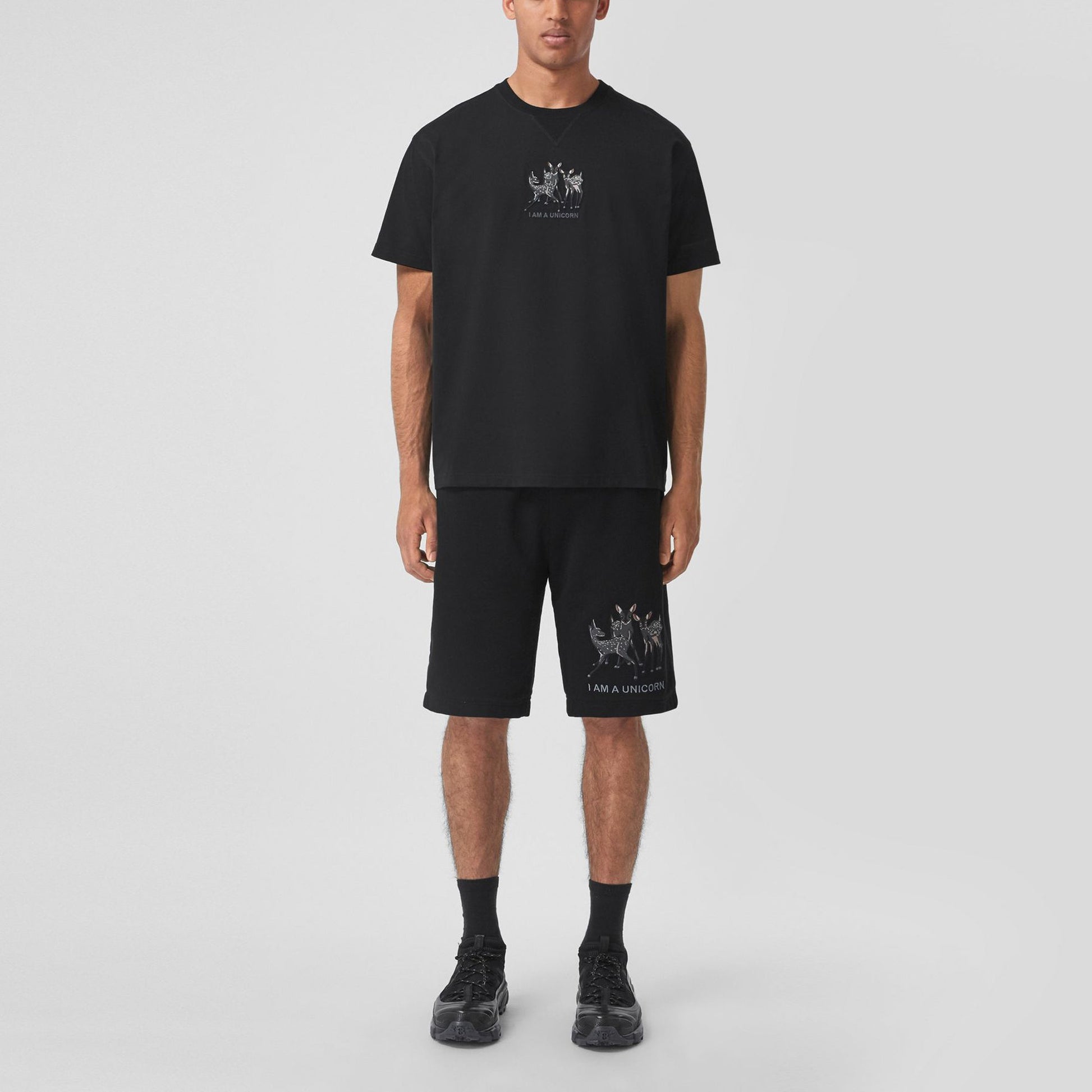 Men's Burberry Embroidered Loose Pullover Short Sleeve Black 80426881