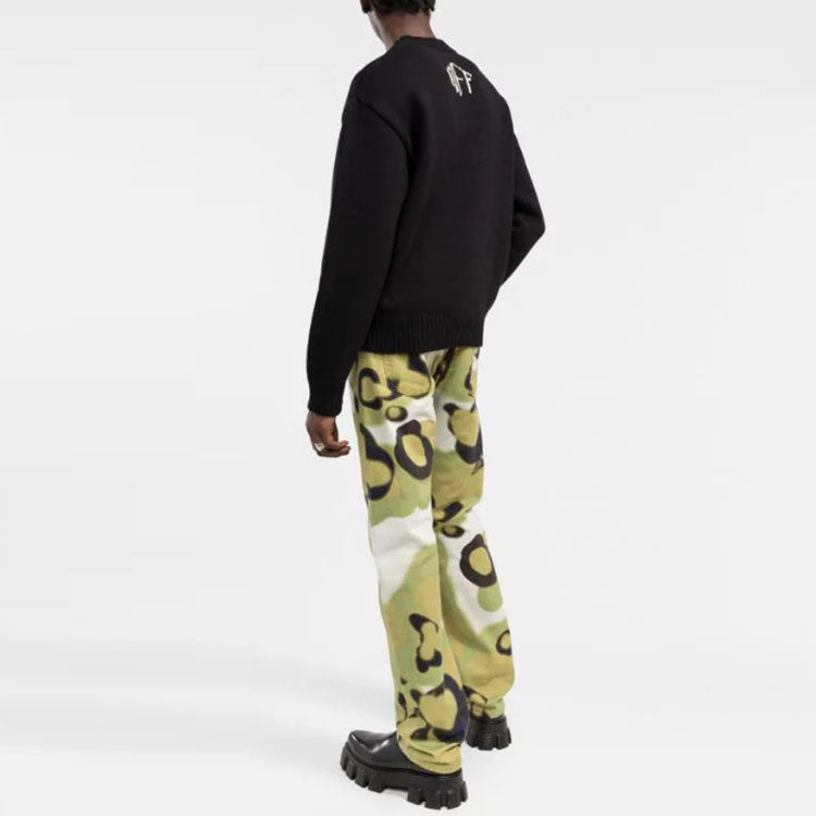 Men's Off-White FW21 3D Arrow Pattern Knit Pullover Wool Sweater Loose Fit Black OMHE085F21KNI0021009