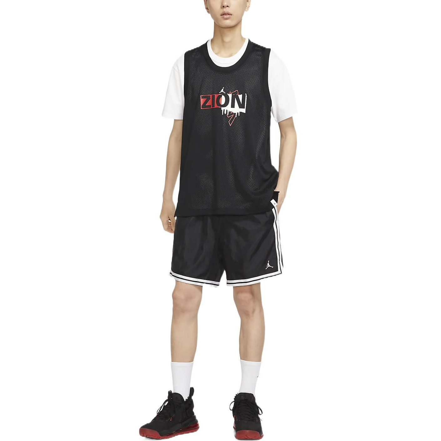 Men's Air Jordan Alphabet Printing Round Neck Pullover Straight Camisole Black Vest DX6583-010