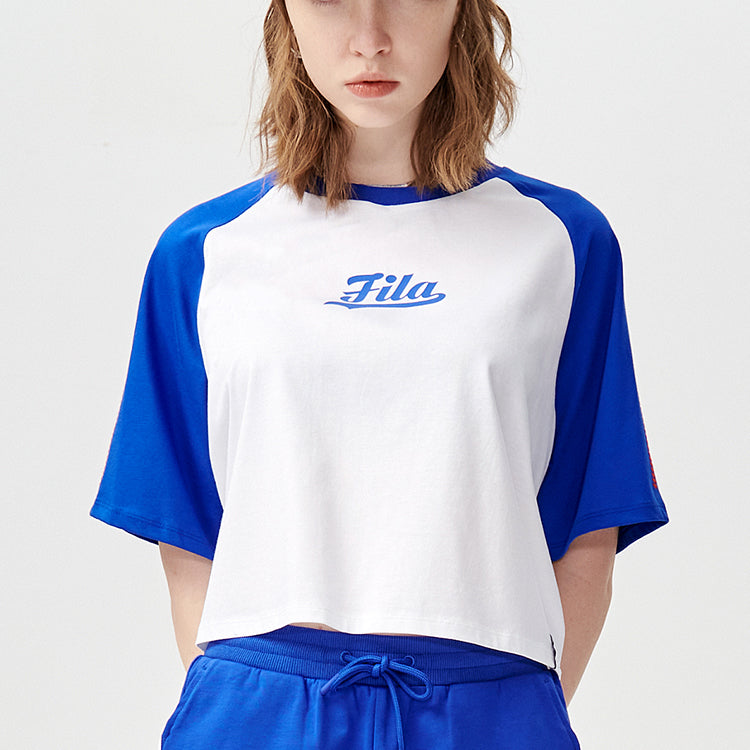 FILA FUSION Baseball Casual Sports Loose Splicing Breathable Short Sleeve White T11W122111F-WT
