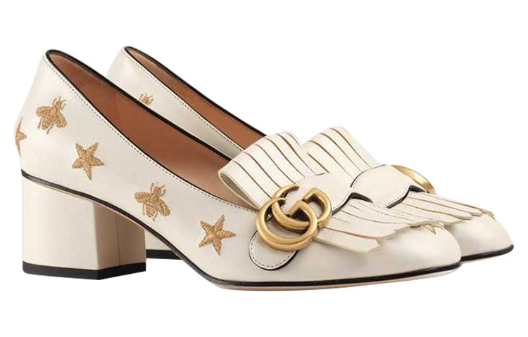 (WMNS) Gucci Marmont Embroidered Leather Mid-heel Pump 'Bee Star-White' 551548-D3V00-9022