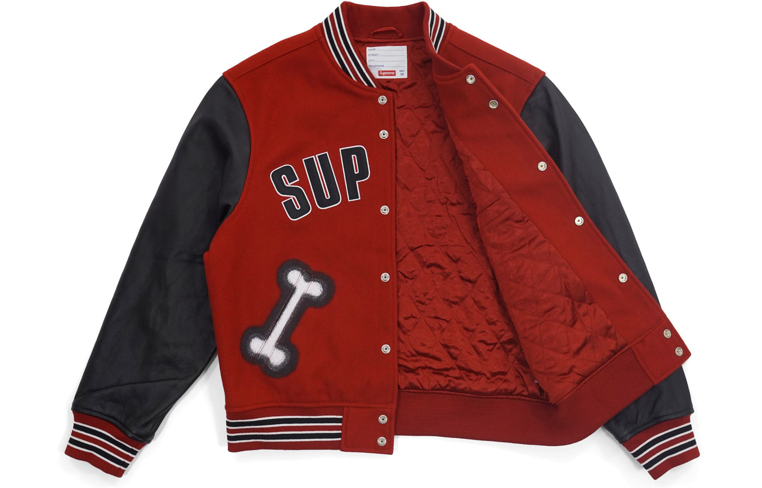 Supreme FW18 Bone Varsity Jacket Red Sleeve baseball uniform Unisex SUP-FW18-493