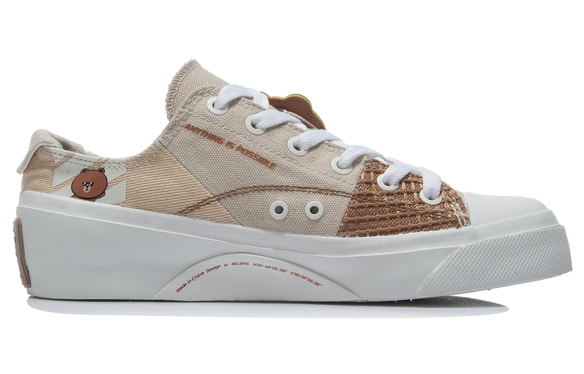 (WMNS) Li-Ning x Line Friend Vulc Low 'Brown White' AGCR280-1