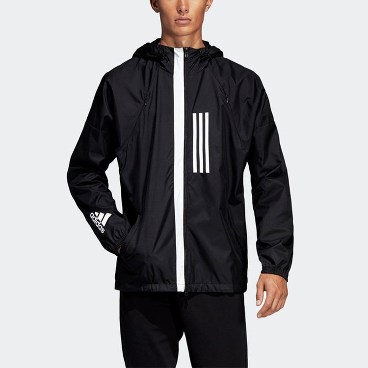 adidas WND JKT Casual Sports hooded Woven Jacket Black DZ0047