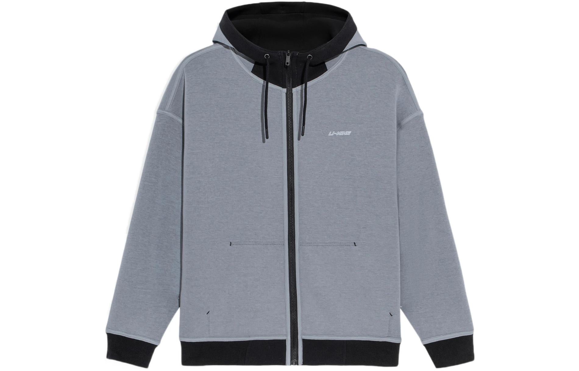 Li-Ning Sports Stylish Series Reversible Loose Hooded Zipper Black Gray AWDS081-6